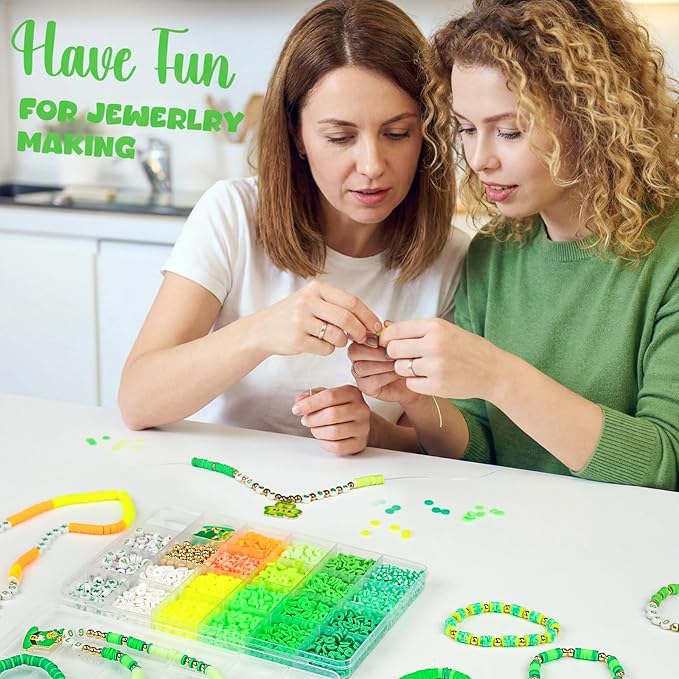 Gionlion 3000 Pcs St Patricks Day Accessories, St Patricks Day Green Clay Beads for Bracelets for Women, Friendship Bracelet Kit with Beads for Gifts