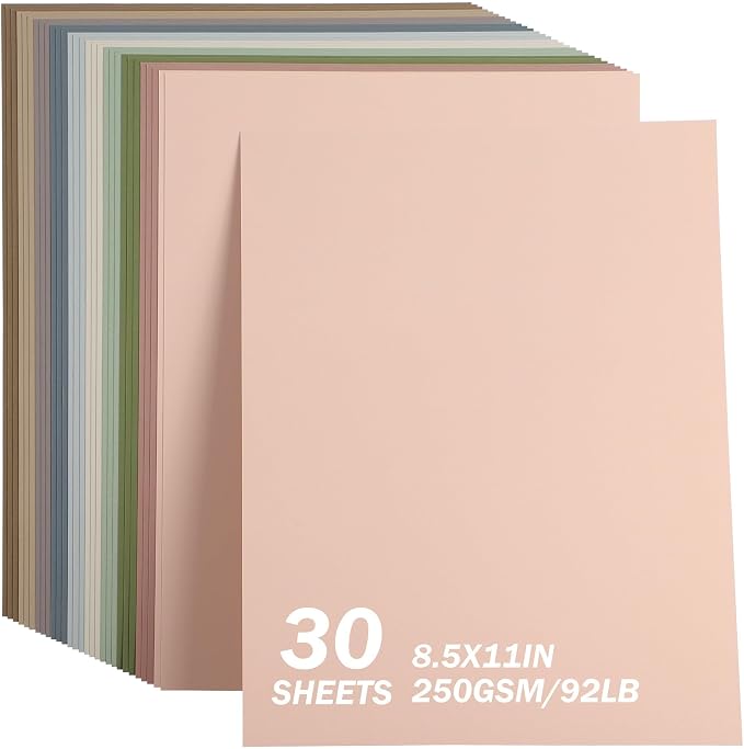 30 Sheets Morandi Mixed Colors Cardstock 92LB Construction Paper 8.5 x 11In
