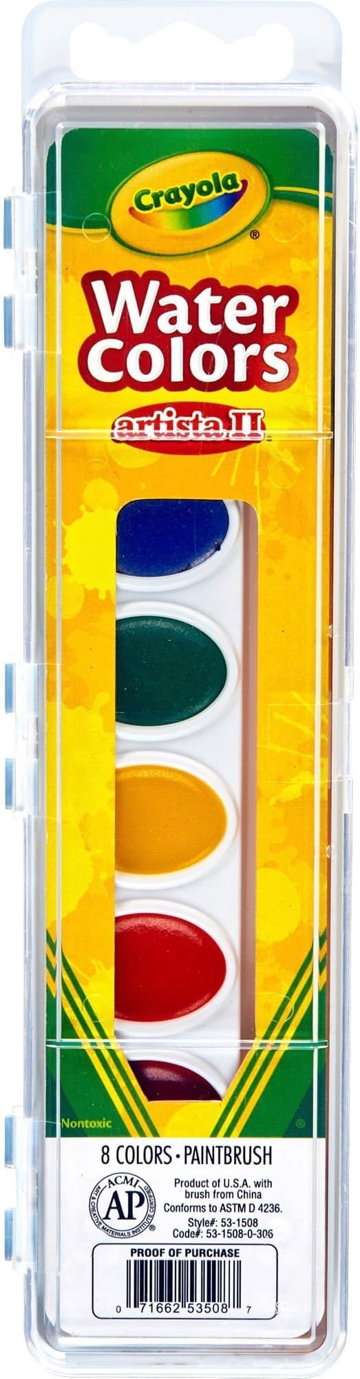 Crayola 531508 Artista II 8-Color Watercolor Set, 8 Assorted Colors CYO531508