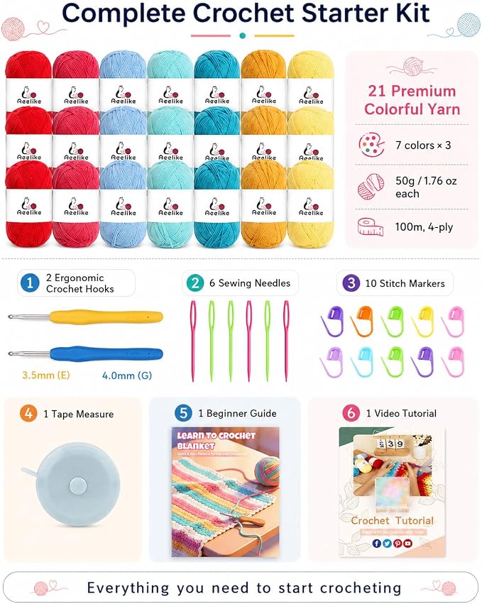 Aeelike Blanket Crochet Kit for Beginners,Rainbow Gradient Blanket