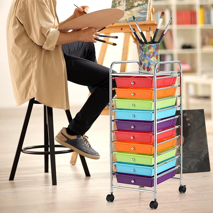 COSTWAY 10-Drawer Rolling Storage Cart, Utility Mobile Trolley