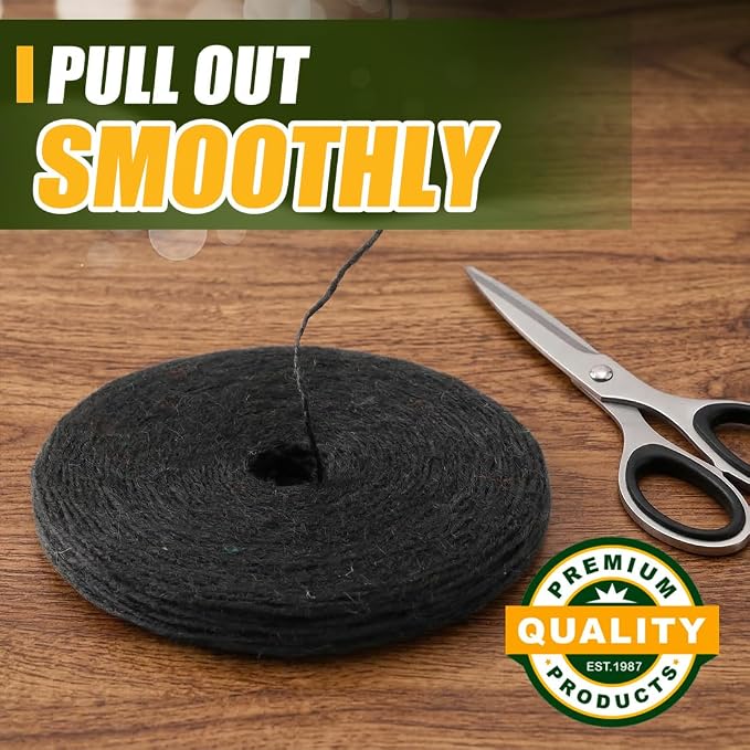810FT Natural Jute Twine String Bulk Hemp Rope Cord for Crafts Gardening Gift Wrapping Wedding Décor Packing Material Burlap Ribbon Christmas Knitting Macrame Decoration (Black 2mm* 810ft)