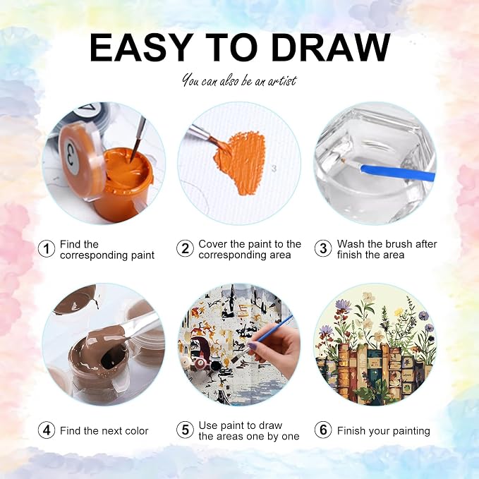Yezavesu Book Paint by Numbers Kit for Adults Beginner, Flowers Adult Paint by Number Kits on Canvas Without Frame, DIY Acrylic Painting by Numbers for Home Wall Decor Gift 16x16 Inch