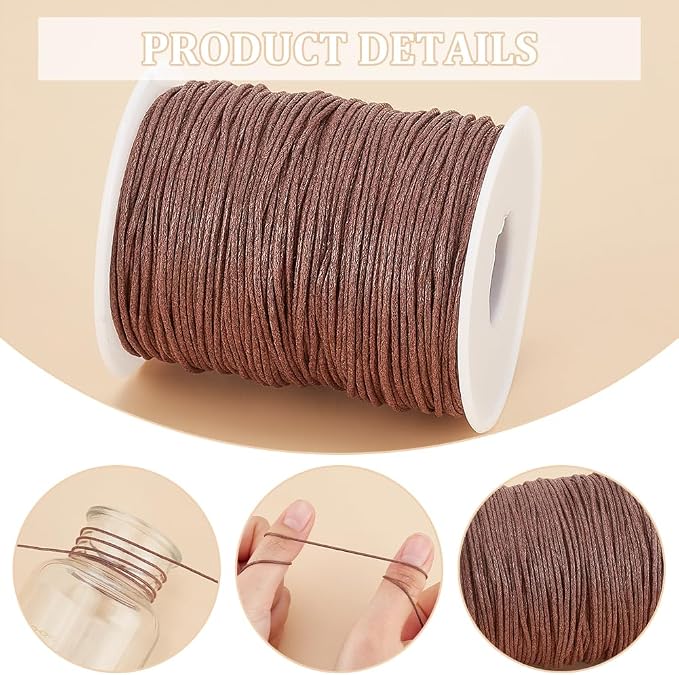 PH PandaHall 1mm Waxed Cord,100 Yards Waxed Cotton Cord Brown Waxed Thread Beading String Waxed Craft String for Bracelet Necklace Jewelry Waist Beads Making Crafting Beading Macrame