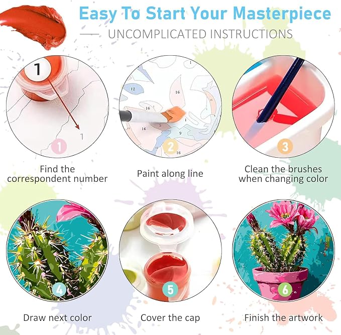 Mrnsiet Paint by Number for Adults Beginners, Easy Cactus Paint by Numbers Kits on Canvas, DIY Cactus Oil Painting Kits Adults' Paint-by-Number Kits for Home Wall Decor 16x20 Inch