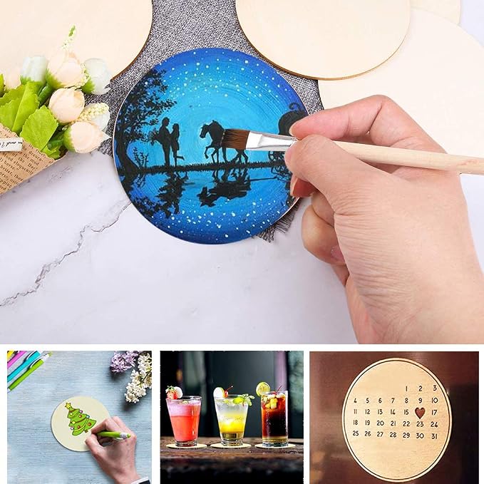 25 Pcs 4 Inch Wood Circles, Unfinished Wooden Circles Round Disc