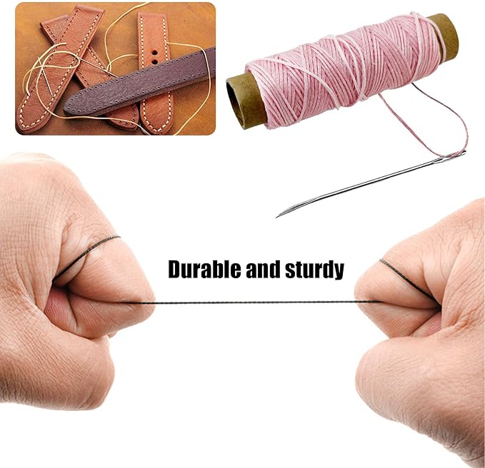 2 PCS Leather Sewing Waxed Thread, Each of 33 Yards 150D Sewing Thread Cord for Leather Craft DIY Supplies, Shoes Repairing, Pink and Light Pink