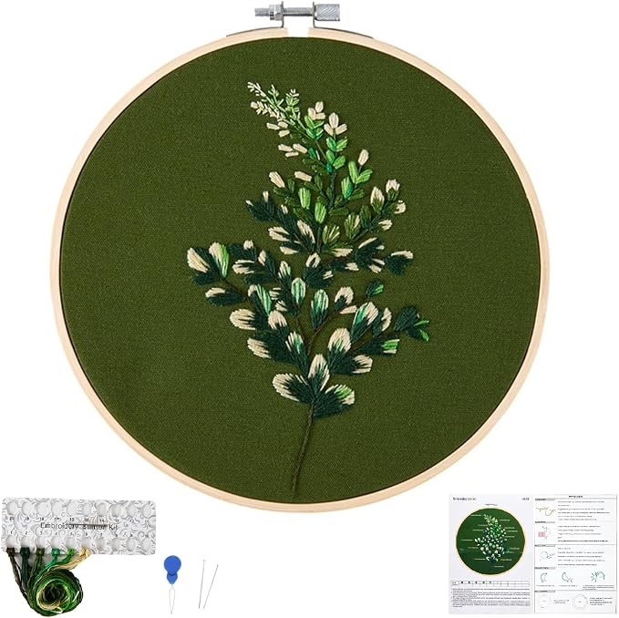 Crafmanoe Hand DIY Embroidery Kits for Beginners Adults, Plant Crewel Embroidery Starter Kits, Stamped Cross Stitch Kits for Beginners Adults Craft Kits for Women, Embroidery Hoops, Fabric and Thread