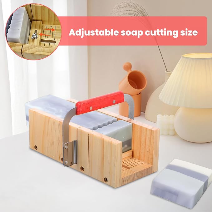 Soap Making Kit, Wooden Cutting Box and Inner Box with Silicone Mold, Stainless Steel Straight Cutter and Wavy Cutter for DIY Soap Making