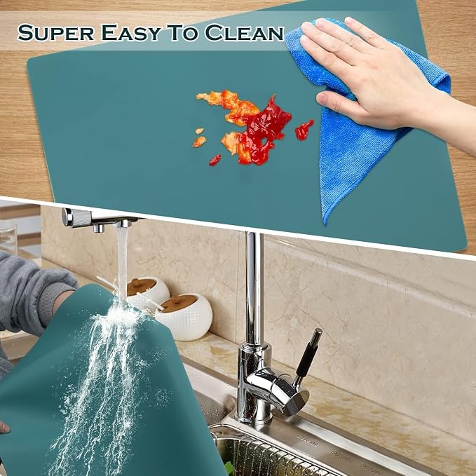 Extra Large Silicone Countertop Mat, Silicone Table Mat Kitchen Counter Protector Nonslip Heat Resistant Desk Mat for Crafts Kids Dinner Placemat Pastry Dough Rolling Mat, Morandi Green
