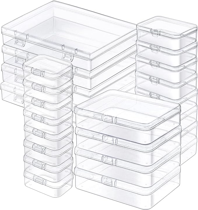 Clear Small Plastic Storage Containers with Lids, 24 Pack | Rectangular Mixed Sizes Mini Bins, Art Craft Supply Storage Boxes, Drawer Organizer with Lid, For Small Items Organizing