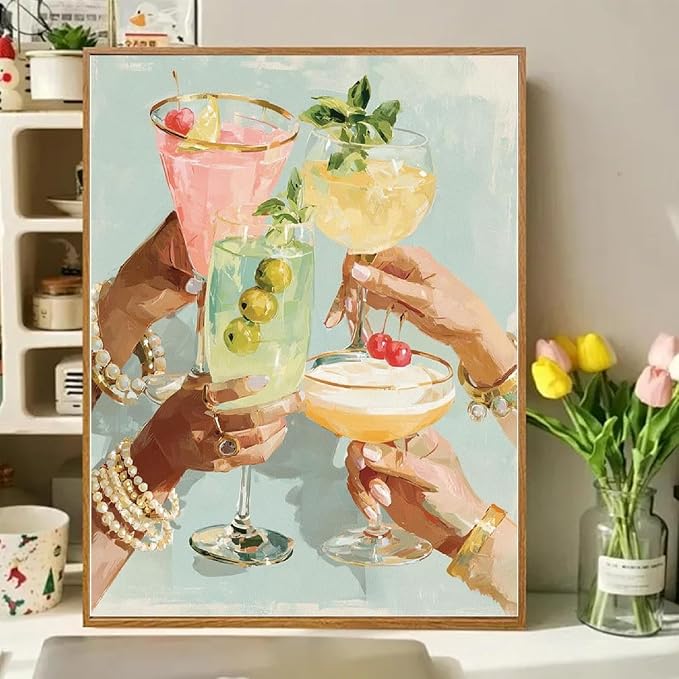 Girly Cocktail Paint by Numbers Kit for Adults Framed Canvas Frameworkless