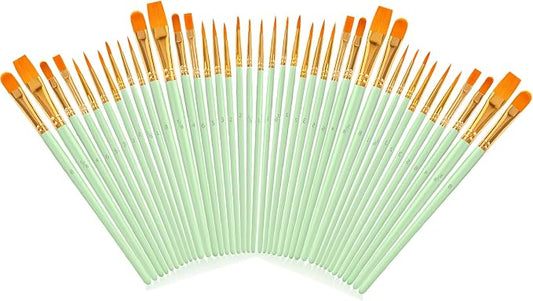 Soucolor Watercolor Paint Brushes Set, 40 Pcs Pointed Tip Painting Supplies | Acrylic Painting Oil Watercolor Halloween Pumpkin Ceramic Crafts Supplies Rock Body Face Nail Art, Mint Green