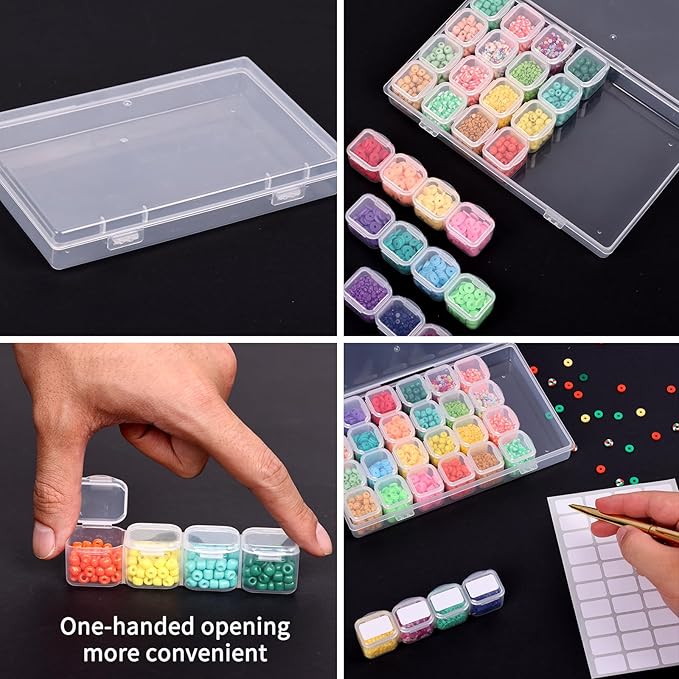 SGHUO Diamond Painting Storage Boxes 3 Pack 28 Grid Plastic Bead Organizer | Clear Plastic, Divided Compartments, for Diamond Art Beads Jewelry and Craft Supplies, Portable Project Storage
