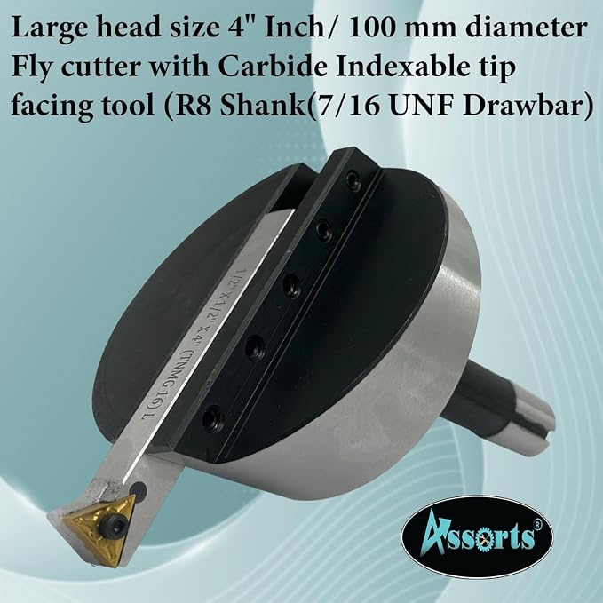 Large head size 4" Inch/ 100 mm diameter Fly cutter with Carbide Indexable tip facing tool (R8 Shank (7/16 UNF Drawbar))