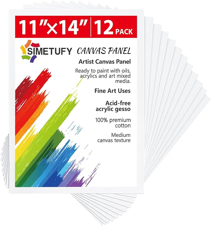 Simetufy 11 x 14 inch 12 Pack Painting Canvas Panels, Canvas Boards | Gesso Primed Acid-Free 100% Cotton for Acrylics Oil Watercolor Paints