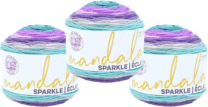 (3 Pack) Lion Brand Yarn Mandala Sparkle Yarn, Aquila