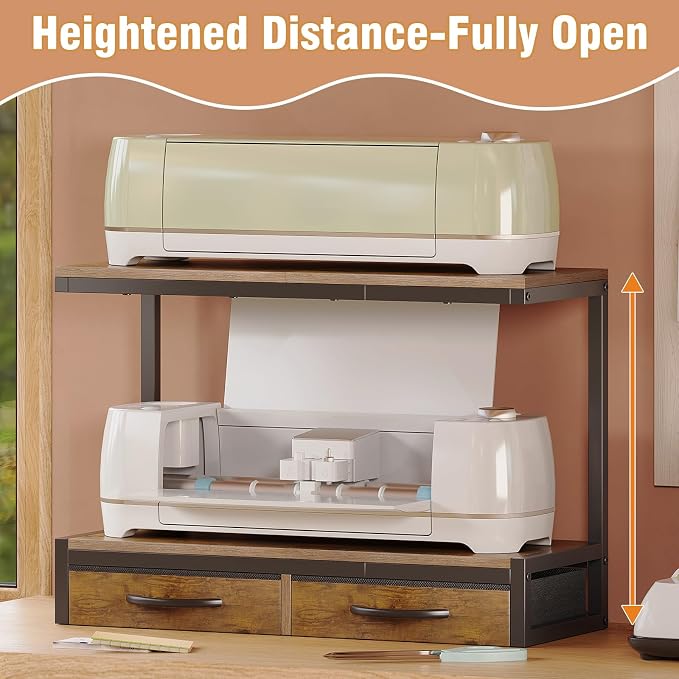 VENNQD Stand Compatible with Cricut Maker and Cricut Explore Air Series Stand Legs for 2 Cricut Machines Fully Open 2 Tier Desktop Craft Accessories Storage Organizer (Rustic Brown)