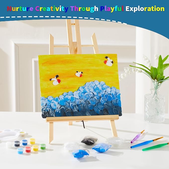 DIY Canvas Painting Kit with Clay, 3 Blank 8x10 Inch Canvas Panels, 5 Packs of Clay, 8 Vibrant Acrylic Paint Colors, and 3 Brushes, Creative Art Kit for DIY Projects & Crafting Fun