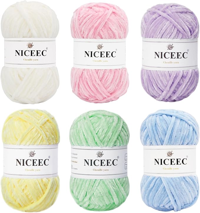 NICEEC 2 Skeins Soft Chenille Yarn 2x255m(2x279yds,3x150g)_Light Series