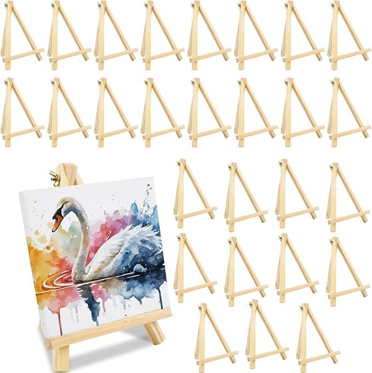 28 Pack 9 Inch Wooden Easel Stand Tabletop Wood Easels for Painting Portable Canvas Holder Art Craft Painting Easel Stand for Kids Students