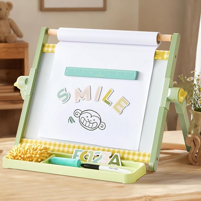 Tiny Land Tabletop Kids Art Easel, 5-Level Magnetic Drawing Board