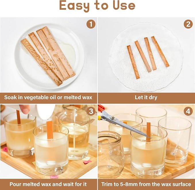 MAQIHAN 100 Wood Wicks for Candles Making - Smokeless Wooden Candle Wicks | Crackling Candle Wax Wood Wick, mechas para velas, Candle Making Wicks for Paraffin, Soy Wax Candlemaking Supplies(50 Sets)