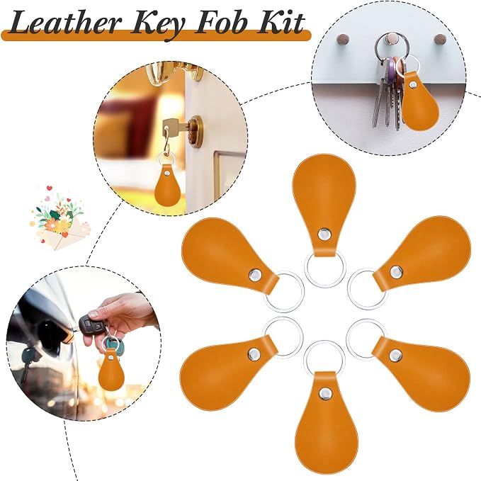 Taiyin 30 Pcs Leather Key Fob Kit PU Leather Keychain Blanks, Yellow
