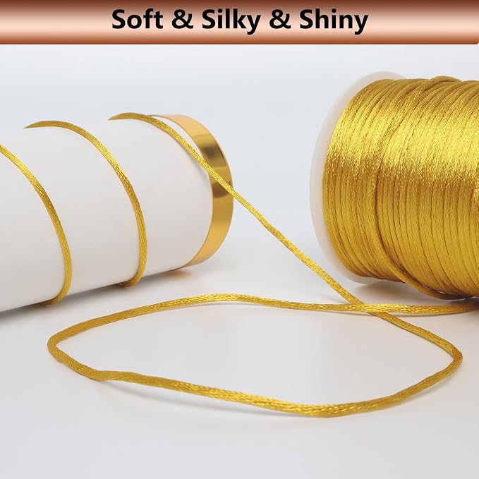 LUSTEMBER 2 mm x 330 Feet Satin Nylon Cord, Silky Smooth Nylon String for Jewelry Making Bracelet Necklaces Beading Thread Rattail Macrame Kumihimo Chinese Knot Craft