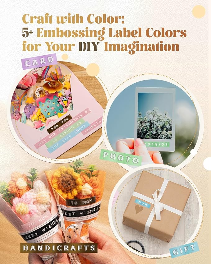 Embossing Label Maker, Scrapbook Junk Journal Supplies Kit, Embossed-Labels | Vintage Retro Manual Embosser, Scrapbooking Stickers for Junk Journal DIY Crafts, VolenGo Omega-S with 10-Roll Color 3D Tapes