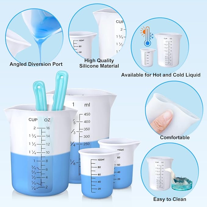 LET'S RESIN Silicone Measuring Cups, 450 ml and 100 ml Mixing Kit | Two-Scale Reusable Silicone Cups and Stirring Sticks Are Easy to Clean for Resin Molds, Pigments and Glitter Tumblers