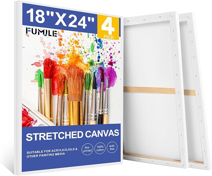 FUMILE Canvas for Painting 18x24, 4 Pack Large Stretched Canvas for Painting-5/8 in Profile Primed White Blank Painting Canvas Value Pack for Oil & Acrylic Paint