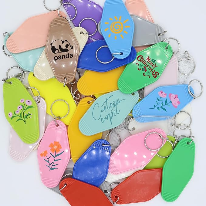 LOTMER 20/30/40/80 PCS Hotel Keychain Blank with Key Rings, 60 Colors Motel Key Chains for DIY Keychains