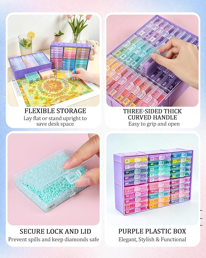 Diamond Art Trays with Lids, 60PCS Diamond Painting Storage, Purple | 60PCS Diamond Painting Trays with Lids, Diamond Painting Accessories for Diamond Art Beads, Purple Plastic Box (2 Packs)
