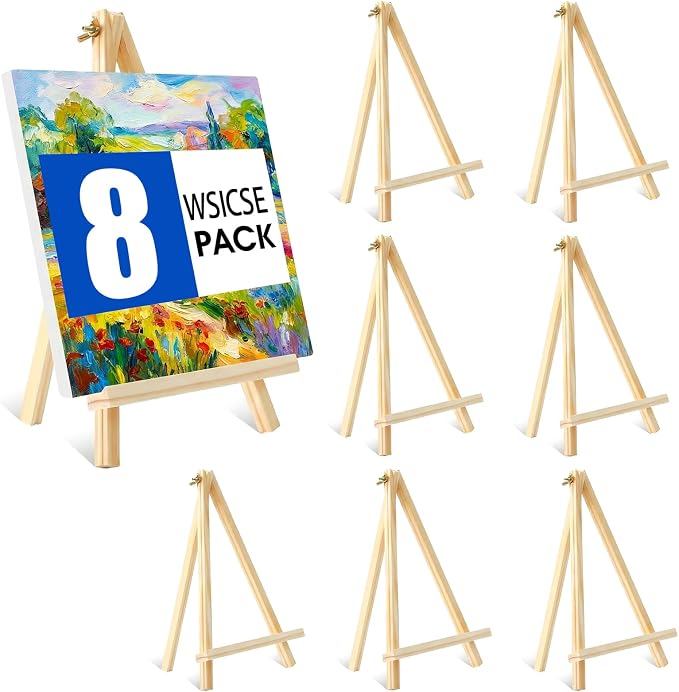 8 Pack Tabletop Wooden Easels, 11.8 in Adjustable Foldable Art Stand | Compact Folding Design, Adjustable Angle, For Kids, Students, Displays, Photos, Crafts And Small Canvas