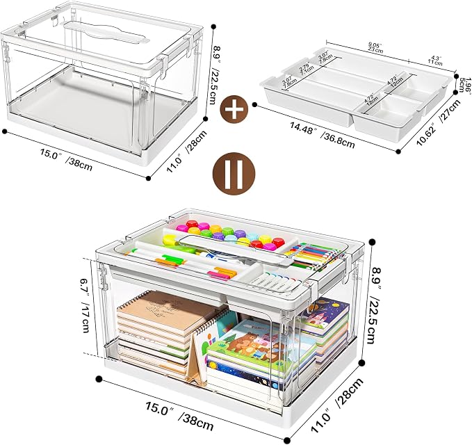 24QT 1Pack Craft Organizers and Storage with Tray, Craft Storage Box | Art Supply Organizer and Storage with Lid for Medicine Cabinet, Medicine Cabinet Organizer, Sewing, Playdoh and Tools