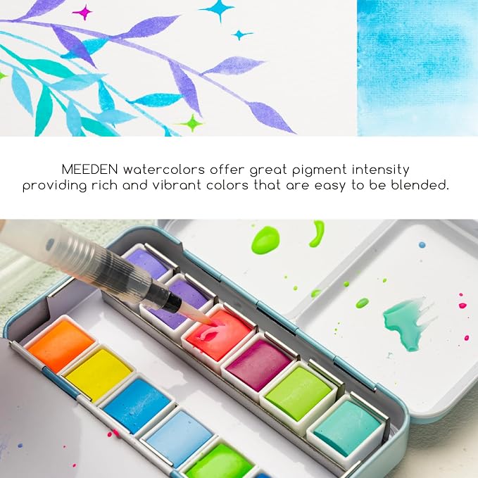 MEEDEN Portable Watercolor Paint Set: 12 Colors Travel Watercolor Set