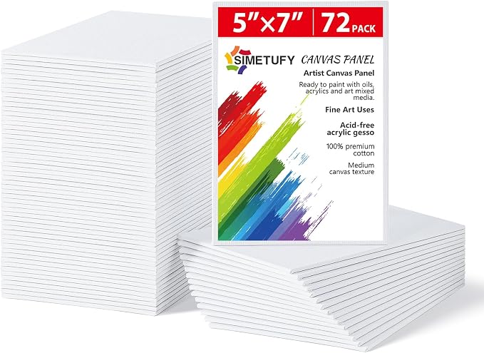 Simetufy 72 Pcs 5x7inch Small Canvas Boards for Kids Painting,Flat Panels | Gesso Primed Acid-Free 100% Cotton for Acrylics Oil Watercolor Tempera Paints