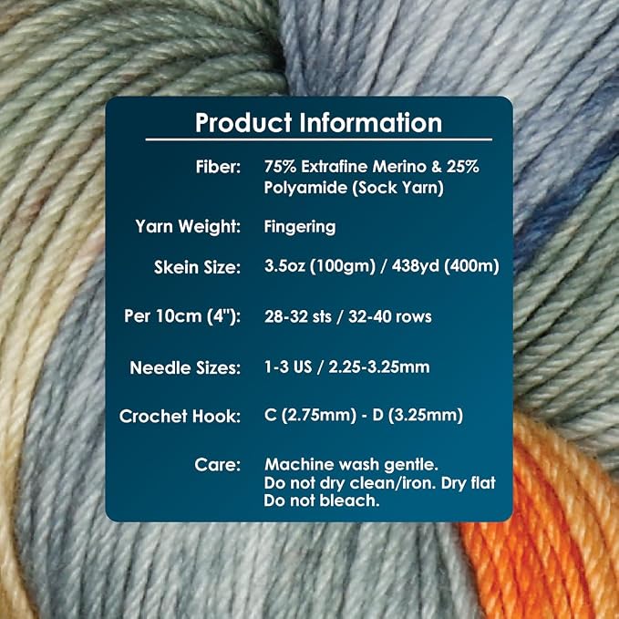 KnitPro Symfonie Fingering Weight Merino Wool Yarn 100g, Newyork Newyork