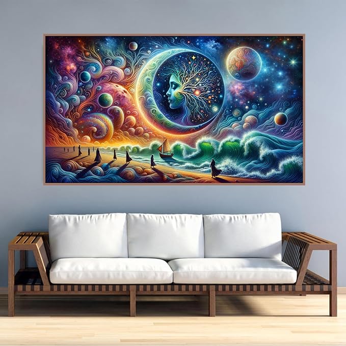mrpwnle Large Diamond Art Kits for Adults, Big Moon Diamond Painting Kits | Big Landscape Diamond Art Painting Kits for Adults Beginners, DIY Round Full Drill Gem Art Kit for Home Decor 27.6x15.8in