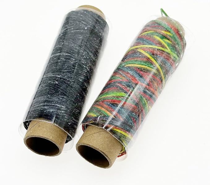 2 PCS Leather Sewing Waxed Thread, Each of 33 Yards 150D Sewing Thread Cord for Leather Craft DIY Supplies, Shoes Repairing, Black and Colourful