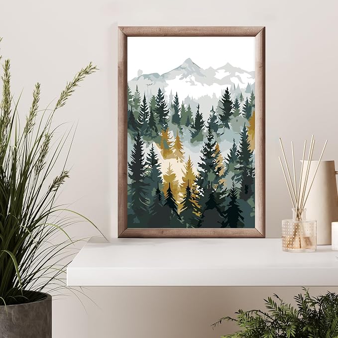 Framed Paint by Numbers Kit for Adults Beginner & Kids Age 8-12, Easy Landscape Adult Paint by Number Kits on Canvas, DIY Acrylic Forest Number Painting for Adults Mountain for Home Decor 8x12 Inch