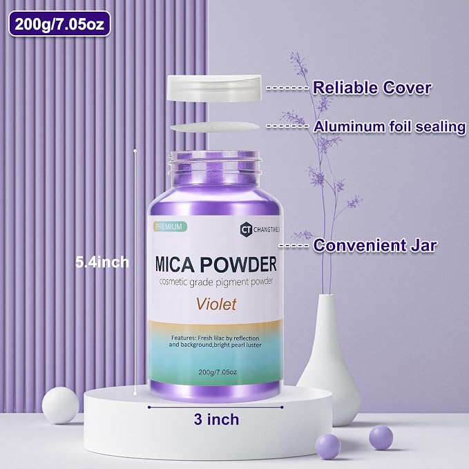 Mica Powder,7.05OZ（200g）,Violet Mica Powder Pigment for Epoxy Resin，Lip Gloss，Car Paint，Dye，Soap Making，Nail Polish,Epoxy Resin,Candle Making,Bath Bombs