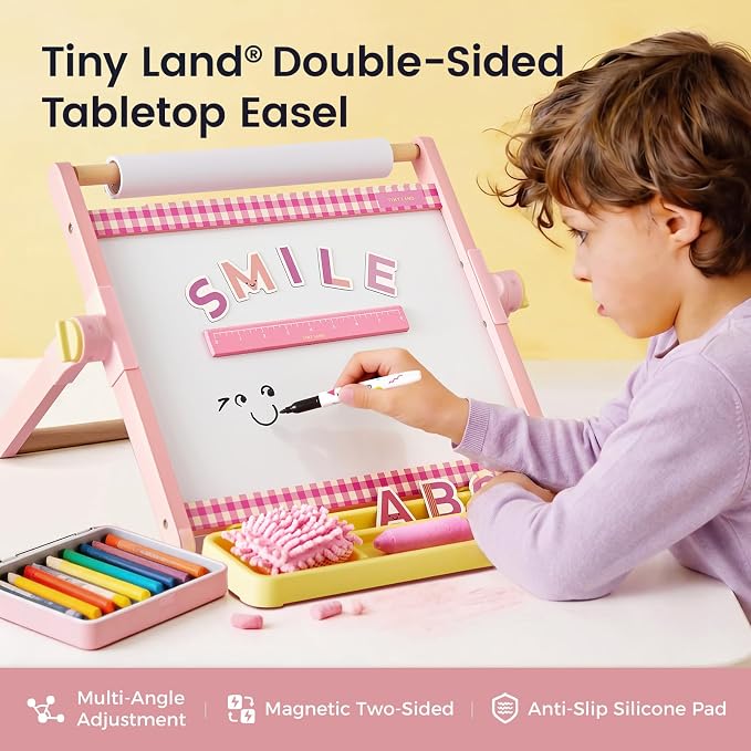 Tiny Land Tabletop Kids Art Easel, 5-Level Magnetic Drawing Board