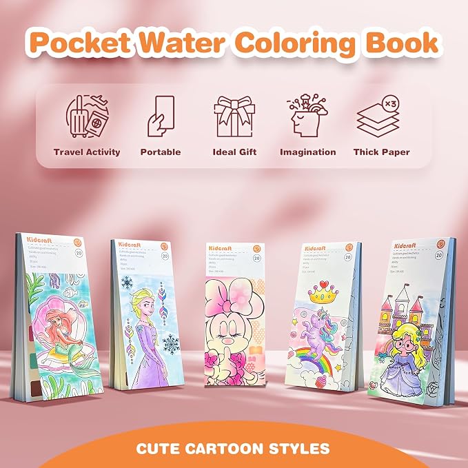 Kidcraft Paint with Water Coloring Books for Toddlers, Pony+Princess