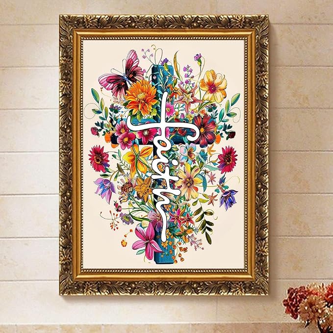 Diamond Art Kits for Adults,Cross Flowers Diamond Painting Kits 12 x 16in
