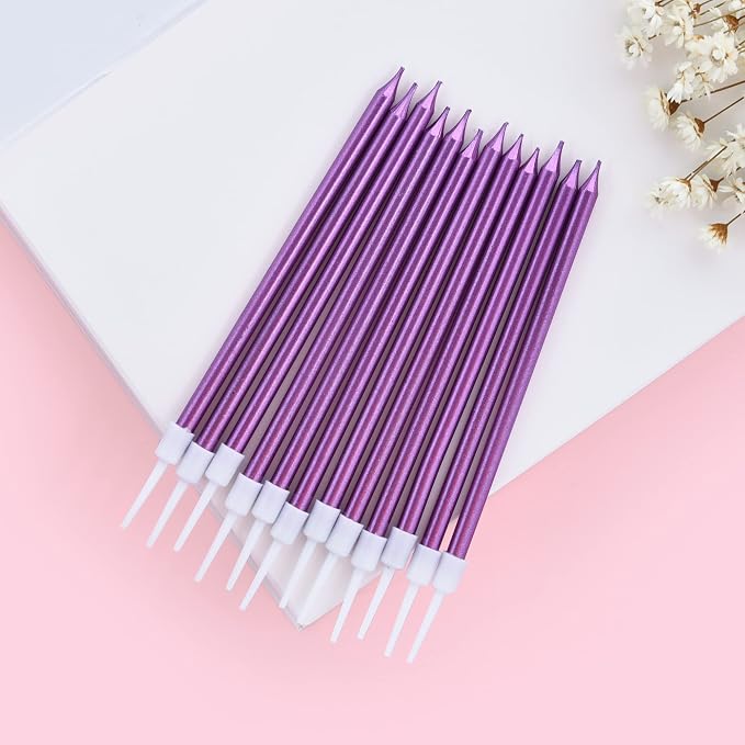 PHD CAKE Purple Long Thin Metallic Birthday Candles for Cake Party, Cake Candles, Weddings Cake Decorations, Candles for Cake