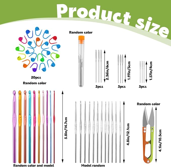IMZAY 54 Pcs Crochet Hooks Set 0.6–6.5mm Ergonomic Crochet Needles Set | 22 Pcs Crochet Hooks, Coloured Aluminum Knitting Needles Including Hooks, Yarn Needles, Stitch Markers, Hook Case, Scissors