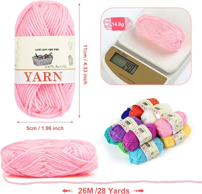 Yinsun 12 Skeins Acrylic Yarn, Mini Craft Yarn for Crocheting, 12 x 15g | Mini Yarns Set, Starter Yarns, for Kids Crafts, for Christmas, DIY Crochet, Kids Knitting Project