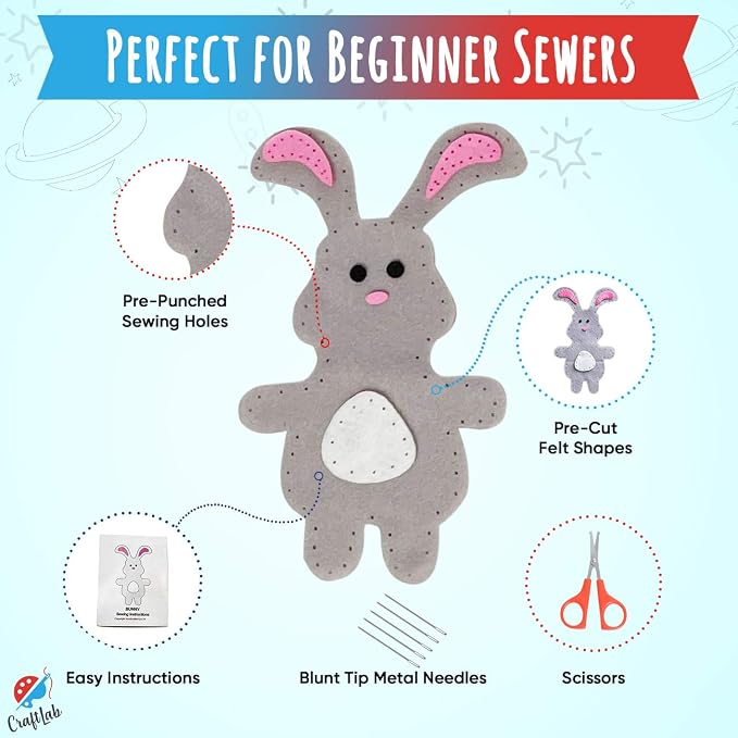 CraftLab Woodland Animals Kids Sewing Kit, Educational Beginner Arts & Crafts Gift for Boys and Girls Ages 7 to 13 DIY Learn to Sew Embroidery